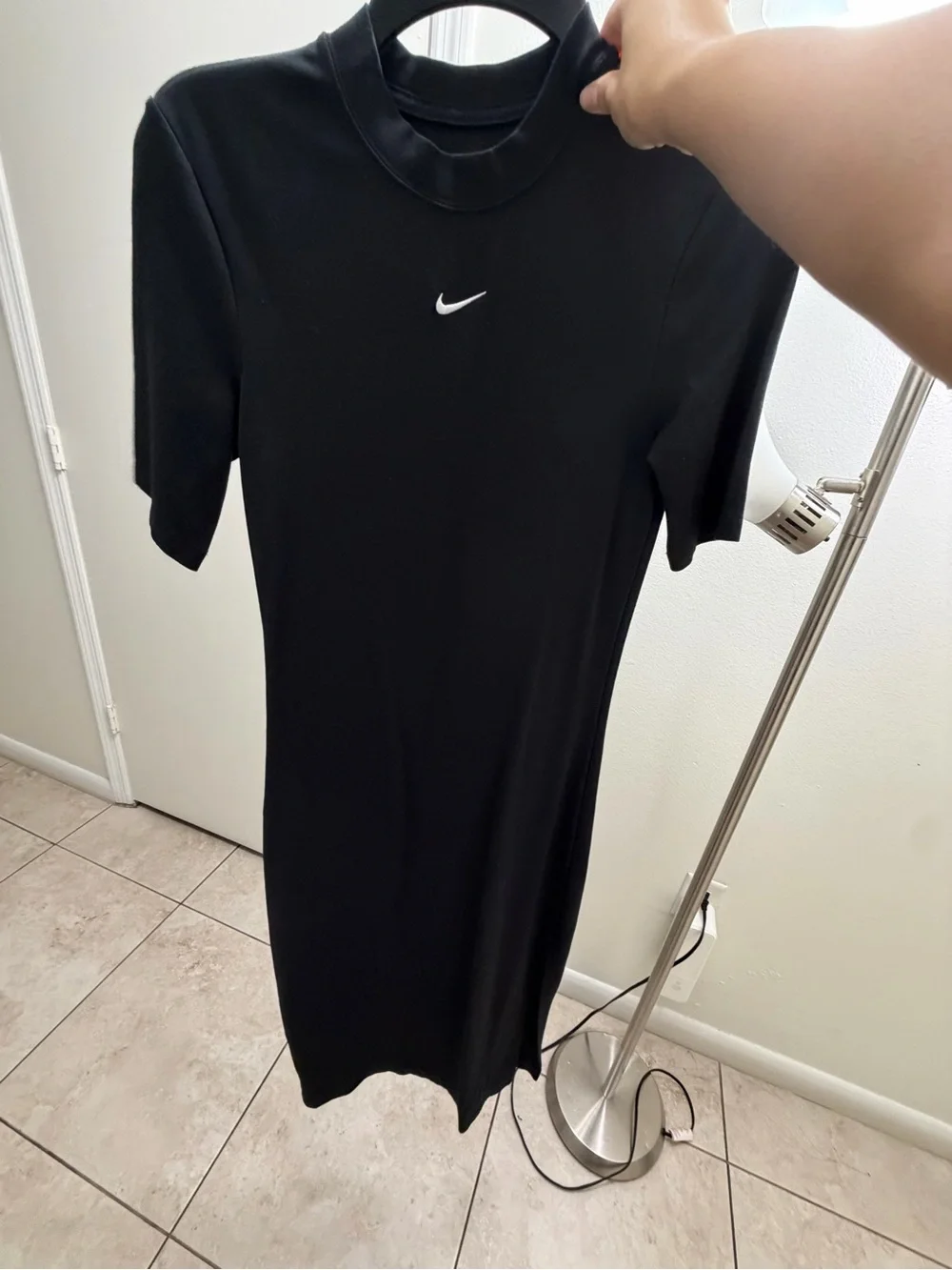 Nike Black Midi Tee Dress with Small White Swoosh